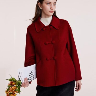 Tencel Wool Cheongsam Button Double-Faced Women Coat