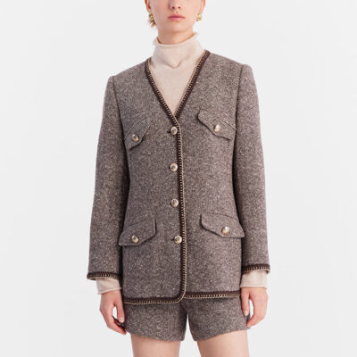 Brown Wool Single-Breasted Women Jacket