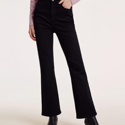 Black Ankle Length Flared Jeans