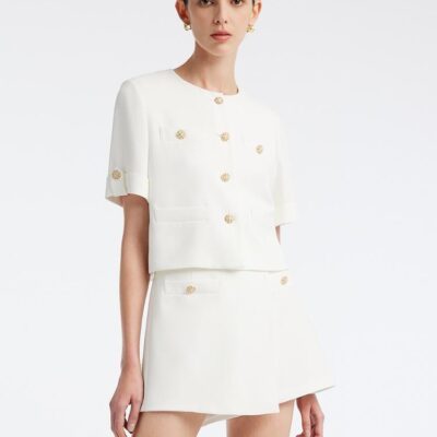 White Acetate Blazer And Shorts Two-Piece Suit