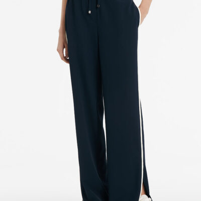 Contrast Trim Straight Women Pants With Elastic Waistband