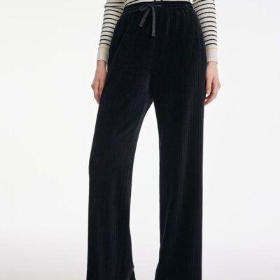 Waist Drawstring Knitted Velvet Straight Pants