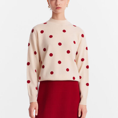 Woolen Polka Dots Jacquard Women Sweater And Half Skirt Two-Piece Set