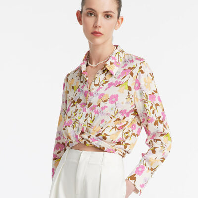 19 Momme Mulberry Silk Floral Printed Women Shirt