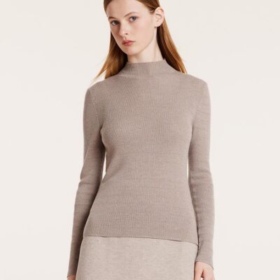 Machine Washable Wool Mock Neck Women Sweater