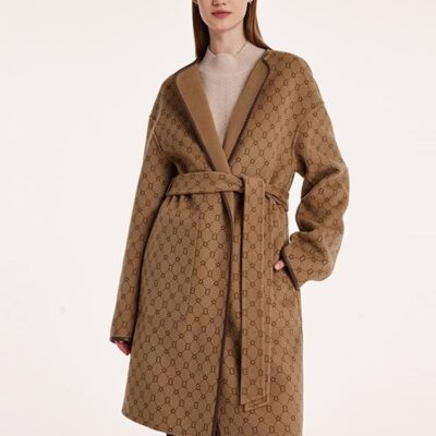 Pure Wool Reversible Printed Wrapped Coat With Belt