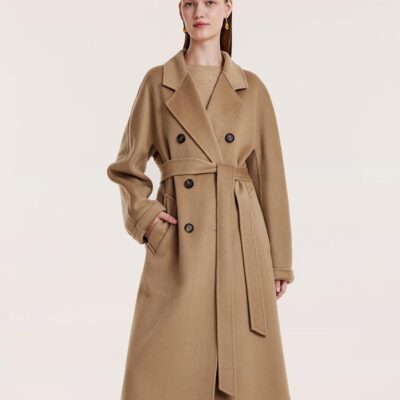 Pure Cashmere Double-Breasted Women Coat With Beret