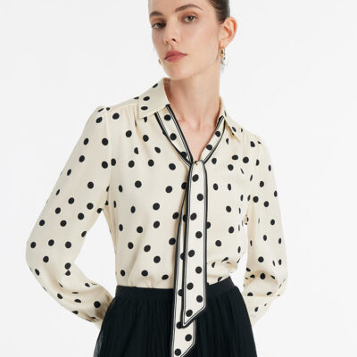 22 Momme Mulberry Silk Polka Dots Printed Women Shirt With Flaps