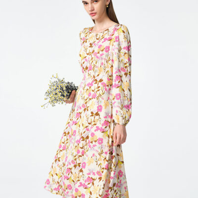 19 Momme Mulberry Silk Floral Printed Women Midi Dress