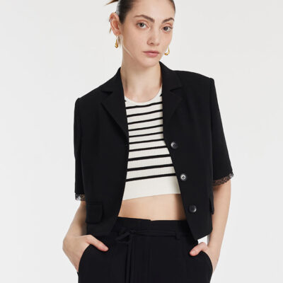 Triacetate Single-Breasted Women Crop Jacket