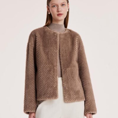 Eco-friendly Fur Short Round Neck Women Coat