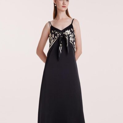 Triacetate Spaghetti Strap Dress And Silk Scarf Two-Piece Set