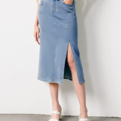 Blue High Waist Slit Denim Skirt