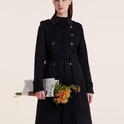 Wool And Cashmere Double-Breasted Lapel Women Coat