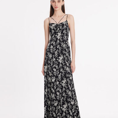 Camellia Printed Spaghetti Strap Women Maxi Dress